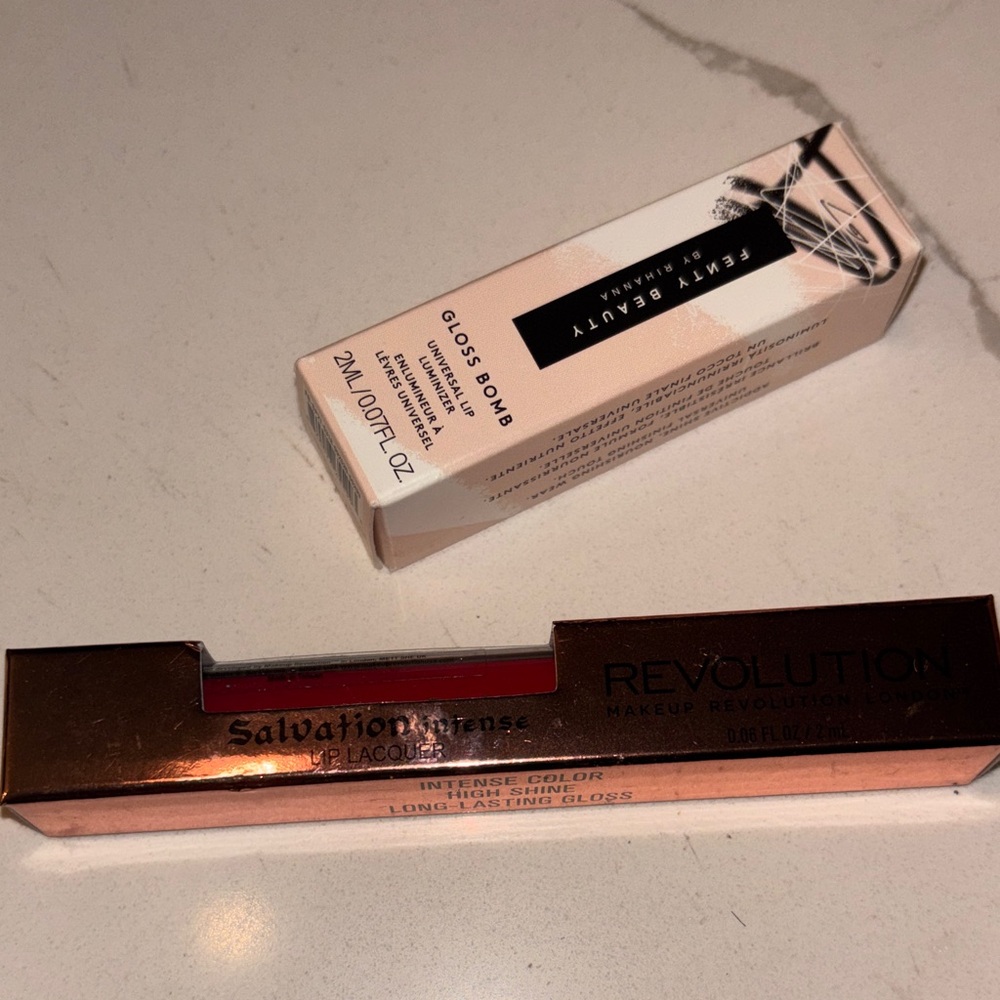 Revolution Salvation Intense Lip Gloss - Bold Red and Fenty gloss bomb